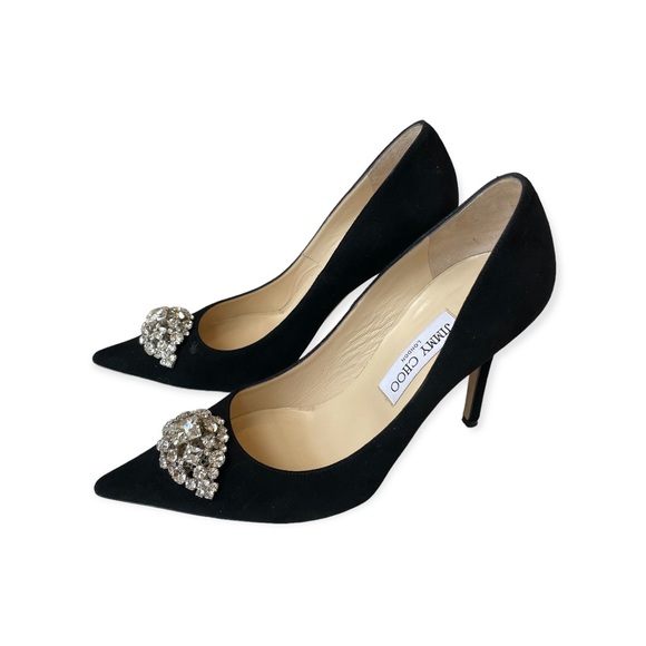 Jimmy Choo 100 Embellished Suede Pump Black - Picture 4 of 8